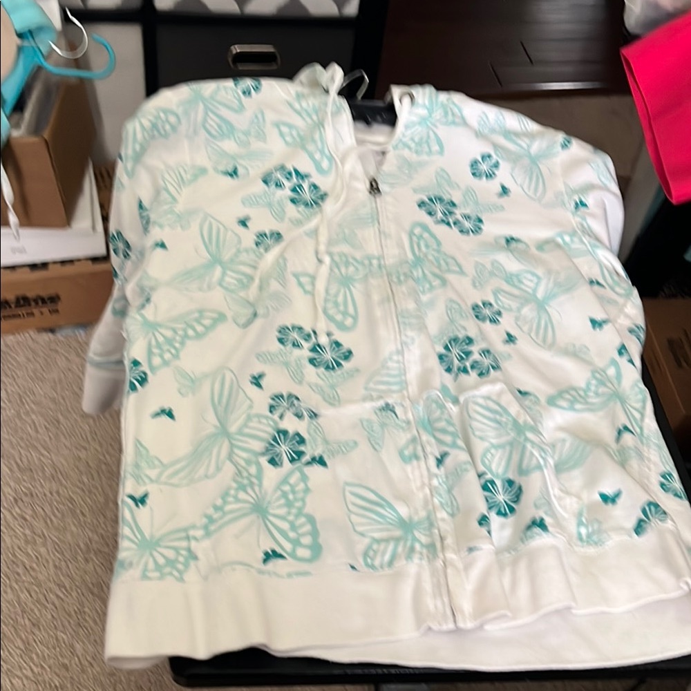 No Boundaries White Hoodie with Teal Design size L